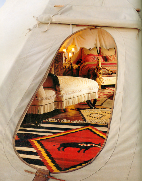 White Buffalo Lodges - Architectural Digest August 1994. Taming a Tepee by Dena Kaye. Although the interior has electricity and hardwood floors, the hand-peeled lodgepole frame, exterior smoke flaps and eastern orientation are true to the original Plains Indians' dwellings.